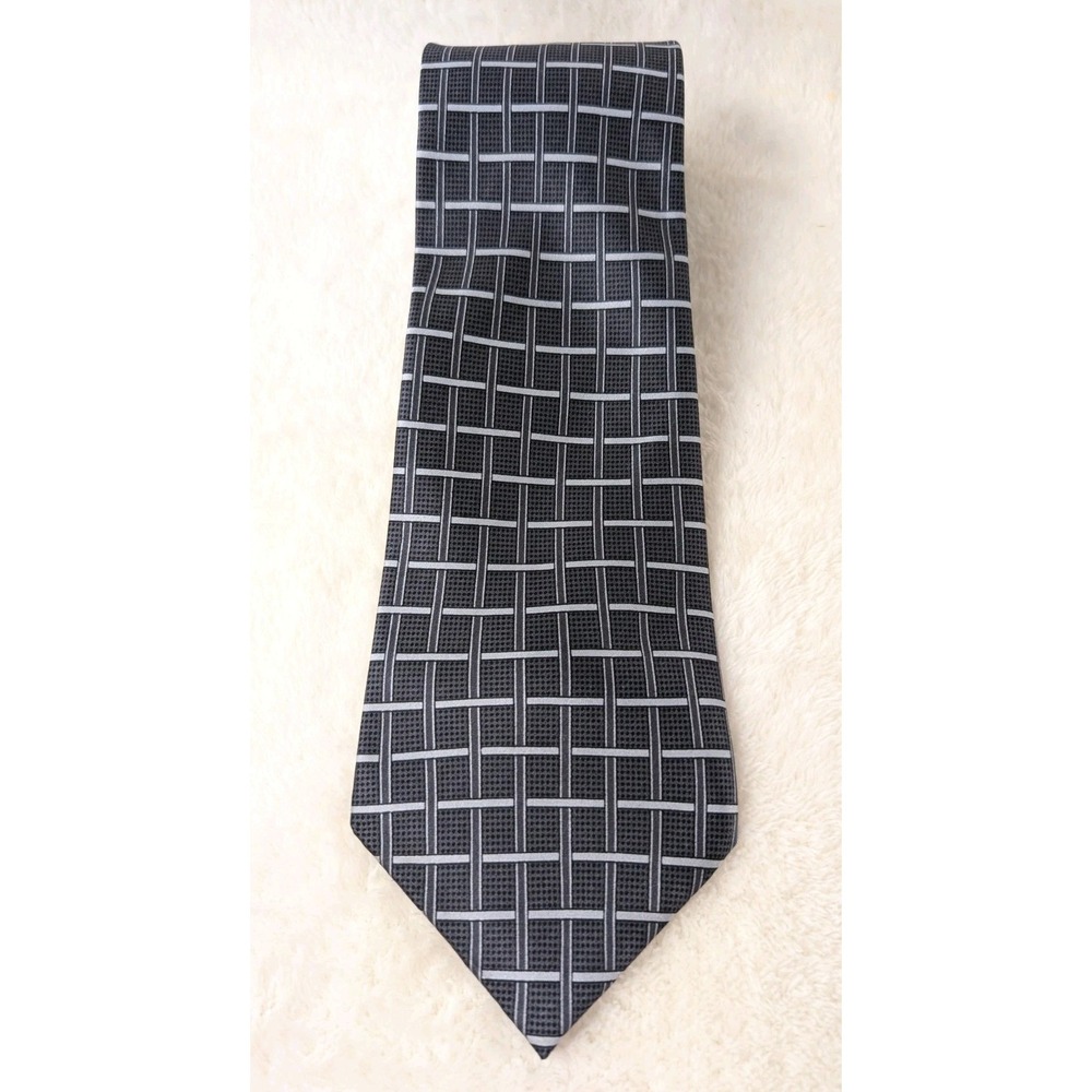Salvatore Pellegrino‎ Silk Tie Black Gray Grid Check Pattern Il Pittore Italiano